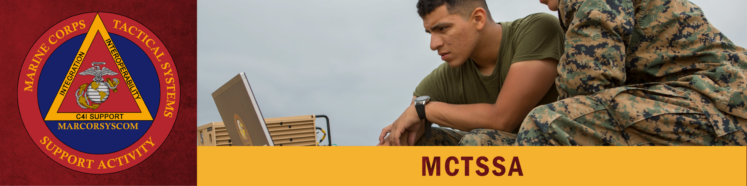 Graphic with seal for MCTSSA, includes photo of Marines, text below reads MCTSSA